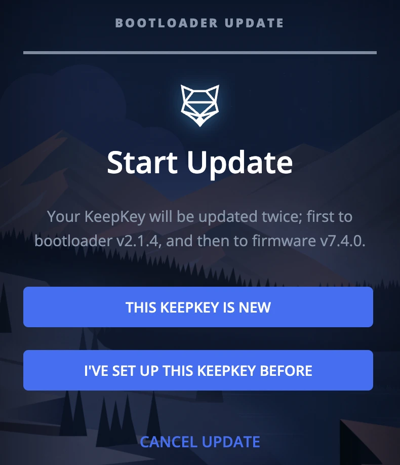 Choix configuration du KeepKey