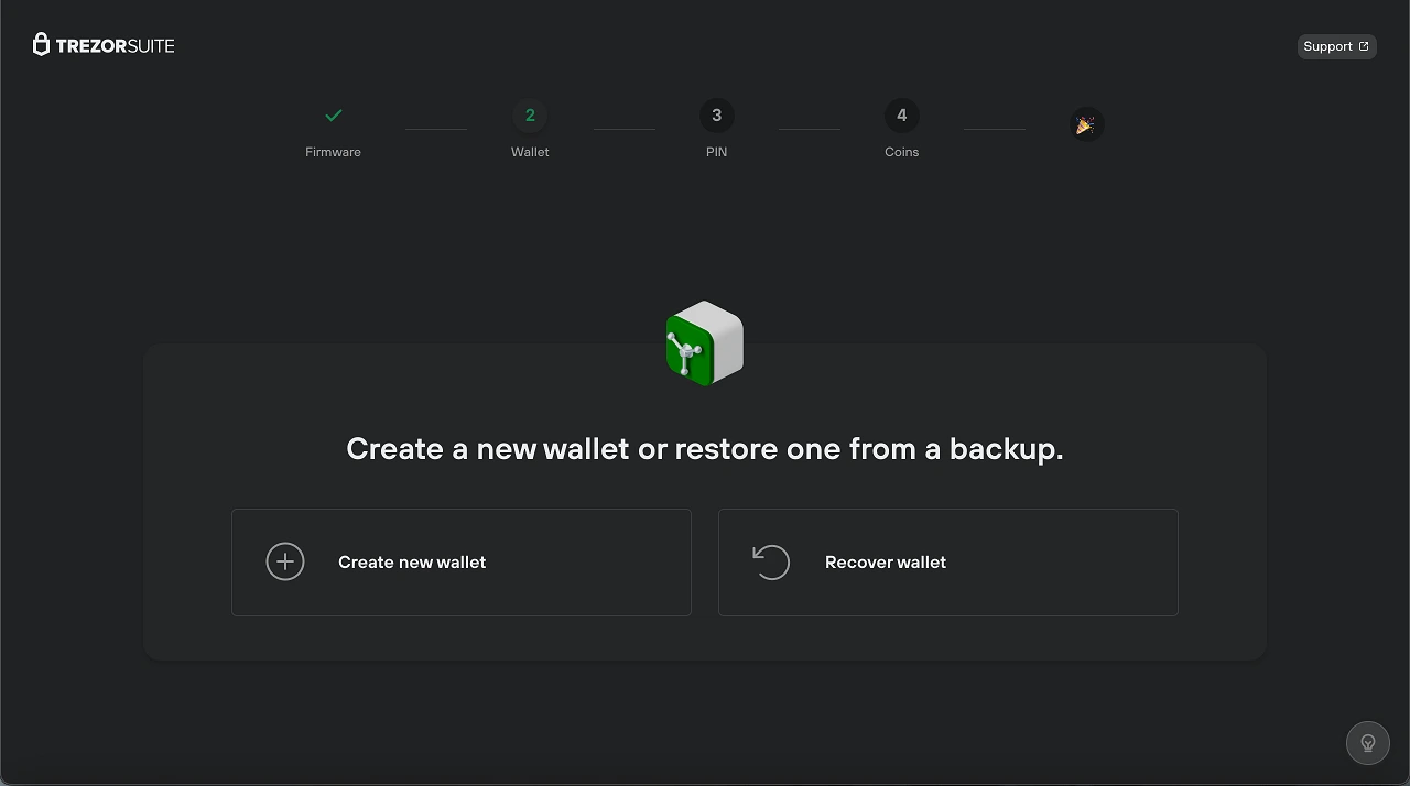 Création d'un nouveau wallet / Restauration d'un wallet existant